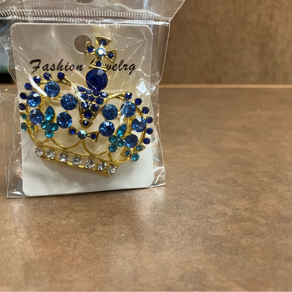 Fashion Jewelry Royal Blue and Gold Brooch